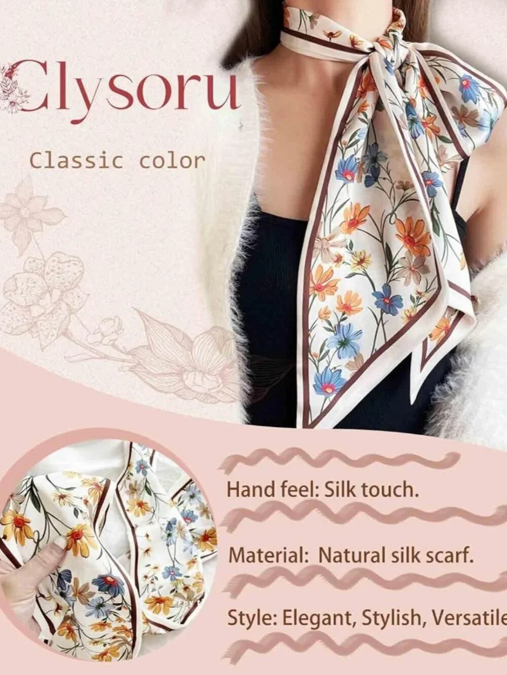 Women's Daisy Rice White Fashion Elegant Oblique Angle Scarves Bag Scarfs
